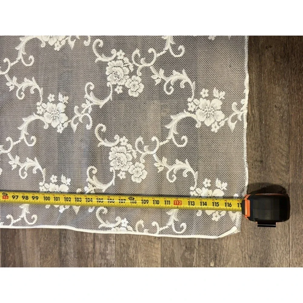 VTG Ivory Floral Roses and Scrolls Lace TABLECLOTH 63 X 117 Cottagecore